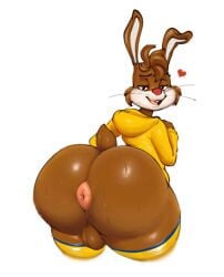 2023 anthro anus ass backsack balls big_butt bodily_fluids bottomless bottomless_anthro bottomless_male buckteeth clothed clothing ears_up english_description genitals half-closed_eyes head_tuft heart_symbol hi_res hoodie lagomorph legwear leporid long_ears looking_back male mammal mascot narrowed_eyes nesquik nesquik_bunny open_mouth pink_anus puffy_anus rabbit rabbit_ears rear_view red_nose scut_tail short_tail simple_background small_tail sole_male solo solo_male stockings sweat sweaty_butt tacoghastly tail teeth topwear tuft whiskers white_background yellow_clothing yellow_hoodie yellow_legwear yellow_topwear