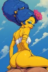 ai_generated ass_up blue_beehive_hair breasts curvy female head_down marge_simpson on_all_fours sexy skinny the_simpsons yellow_skin