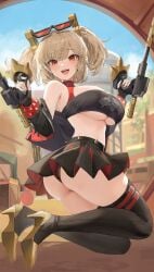 1girls ass big_ass big_breasts big_butt blonde_female blonde_hair burnice_white busty female female_focus flamethrower high_heels hoyoverse huge_breasts large_ass large_breasts large_butt light-skinned_female light_skin lillly mihoyo mostly_clothed revealing_clothes skirt thigh_gap thighhighs twintails zenless_zone_zero