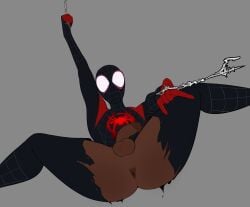 1boy anus ass dark-skinned_male derickk76 gay human male marvel miles_morales_(spider-verse) nsfw torn_clothes torn_clothing yaoi