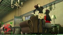 3d amagi_yukiko animated atlus big_balls black_hair brown_hair clothed deepthroat fellatio futa_on_female futanari huge_cock kujikawa_rise long_hair looking_pleasured nail_polish no_sound on_knees persona persona_4 pov sfmslayer source_filmmaker standing tagme video