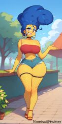 1girls ai_generated fishnets hair_blue marge_simpson milf mommy nomisai skimpy_clothes stable_diffusion the_simpsons