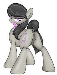 anatomically_correct anus ardupi bedroom_eyes black_hair bow_tie clitoris crotchboobs cutie_mark equine female friendship_is_magic fur grey_fur hair half-closed_eyes hooves horse long_hair looking_at_viewer looking_back mammal my_little_pony nipples octavia_melody plain_background pony presenting purple_eyes pussy raised_tail rear_view smile solo