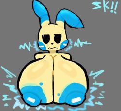 angry_expression angry_eyes angry_face artist_signature big_breasts breast_focus breasts bunny el_sick electric_type electricity fat_boobs furry furry_female furry_only gen_3_pokemon generation_3_pokemon glowing_nipples light_blue_nipples minun pokemon pokemon_(species)