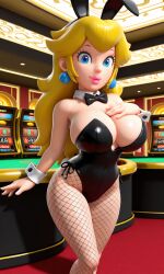3d ai_generated alternate_costume bunny_ears bunny_girl bunnysuit casino fishnet_legwear fishnets large_breasts mario_(series) nintendo princess_peach super_mario_bros.