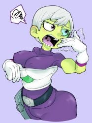 cheelai curvy curvy_body curvy_female curvy_figure dragon_ball dragon_ball_super female gluten000000 green_body green_skin short_hair small_female tagme white_hair