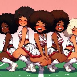 5girls afro_hair ai_generated beautiful_females bleached bleached_clothing cheerleader dark_skin lilmscumrag owned raceplay zaria_(lilmscumrag)