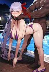 1-a_dot 1boy 1girls ai_generated asphyxiation ass bb_(fate) big_ass big_breasts big_penis bikini breasts choking dark-skinned_male dark_skin fate_(series) female interracial large_breasts light-skinned_female light_skin male male/female pool sex standing_sex water