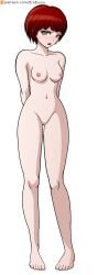 arms_behind_back artist_name bare_arms bare_hips bare_legs bare_shoulders bare_stomach barefoot blush breasts brown_eyes collarbone completely_nude danganronpa danganronpa_(series) danganronpa_2:_goodbye_despair embarrassed eroeiyuu eyebrows eyelashes feet female female_focus freckles highres koizumi_mahiru looking_at_viewer medium_hair nipples nude nude_filter official_art open_mouth patreon_username pussy red_hair signature simple_background small_breasts solo solo_focus standing sweat sweatdrop teeth third-party_edit toes transparent_background upper_teeth_only