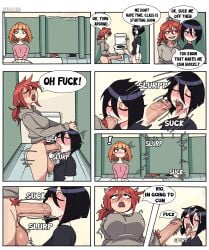 comic cum face_fucking facial fellatio futanari huge_cock huge_testicles original original_character original_characters pubic_hair public public_sex restroom_stall tingalinguy
