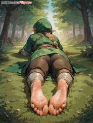 ai_generated barefoot elf elf_ears feet foot_fetish foot_focus from_behind gigatsu link lying lying_on_stomach nintendo soles the_legend_of_zelda toes