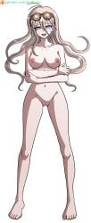 ahoge aroused bare_arms bare_legs bare_shoulders bare_stomach barefoot blonde_hair blush breasts completely_nude crossed_arms danganronpa danganronpa_(series) danganronpa_v3 danganronpa_v3:_killing_harmony eroeiyuu eyebrows eyelashes feet female female_focus full_body gluteal_fold goggles goggles_on_head hair_between_eyes highres iruma_miu large_breasts looking_at_viewer navel nude nude_filter official_art open_mouth pussy simple_background solo solo_focus sweat sweatdrop teeth third-party_edit toes tongue transparent_background upper_teeth_only