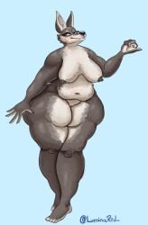 absurd_res anthro ass belly big_breasts big_butt bottom_heavy breasts brown_eyes canid canine canis countershading curvy_figure fat_thighs female fupa fur genitals grey_body grey_fur hi_res huge_thighs luminared mammal nude overweight overweight_female pussy slightly_chubby slightly_chubby_female smug solo thick_thighs voluptuous wide_hips wolf