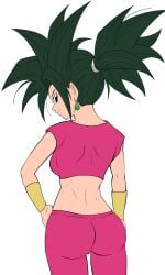 1girls ass ass_focus backboob base_form_kefla black_hair booty dragon_ball dragon_ball_super gold_bracelet hand_on_head kefla looking_back pony potara_earrings round_butt