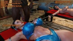 1boy 2girls 3d ada_wong asian asian_female big_breasts big_penis bondage chun-li dark-skinned_male entitledgoose interracial resident_evil street_fighter tied_up