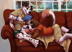 anthro canine chibi-marrow cum dalmatian fraternity gamer male mammal nintendo_3ds penis saint_bernard yaoi