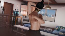 3d armpit armpit_fetish armpits asian asian_female azami_(rainbow_six) big_breasts black_hair breasts facemask female female_focus femdom giantess hpmwfan45 larger_female macro micro nipples rainbow_six rainbow_six_siege size_difference solo_focus