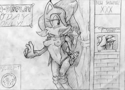 anal anus ass boots breasts faceless_male female from_behind greyscale male open_mouth pencil_(artwork) public sally_acorn sega sonic_(series) soultornado straight traditional_media_(artwork) vest