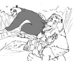 3boys alakay_alex anal anal_sex anilingus anthro anus balls crossover cum cum_in_ass cum_inside dreamworks feline furry interspecies kung_fu_panda kung_fu_panda_(movie) madagascar_(series) madagascar_escape_2_africa male male_only master_po_ping monochrome open_mouth paramount_pictures penis po po_xiao_ping sex smile testicles threesome tongue tongue_out zuba