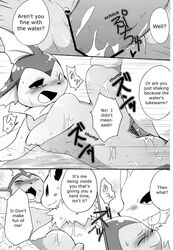 azuma_minatsu comic eeveelution english_text erection female greyscale jolteon male monochrome nintendo penis pokémon_(species) pokemon pokemon_(species) pussy straight text vaporeon video_games water