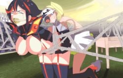 2d 2girls animated areolae blonde_hair blue_eyes blue_hair bondage breasts female female_only femdom gag hakodate_omiko kill_la_kill large_breasts long_hair matoi_ryuuko multiple_girls nenna nennanennanenna nipples rape thighhighs tied_hair twintails yuri