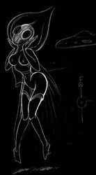 1girls alien alien_girl alien_humanoid american_mythology anthro black_background blush breasts cryptid cryptozoology dress embarrassed female flatwoods_monster monochrome monster_girl mythology nipples north_american_mythology public_domain solo stockings tagme urban_legend