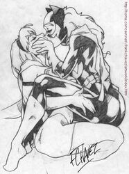 00s 2000s 2girls barbara_gordon batgirl batman_(series) dc_comics female female_only frank_chavez human linda_danvers monochrome multiple_females rough_sketch supergirl superman_(series) yuri