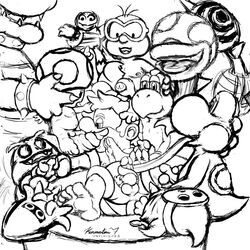 anthro black_and_white blooper bowser furry goomba interspecies ket-ralus koopa koopa_troopa lakitu male_only mario mario_(series) nintendo piranha_plant shy_guy spiny straight_hair super_mario_bros. toad_(mario) warp_pipe yoshi