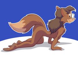 all_fours anthro barefoot brown_fur canine disney female female_only fox fur furry_tail glasses mammal myra_foxworthy nude op80918 side_view smile solo tagme tail talespin