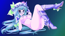 blush boots breasts erect_nipples female glasses high_heel_boots long_hair nipples patchouli_knowledge pussy touhou uncensored vagina