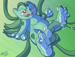 1boy 2019 3_fingers 3_toes amphibian anal anal_sex ass barefoot big_feet big_testicles blush bodily_fluids bound bulbasaur claws cum cum_while_penetrated erection fangs feet fingers fol foot_fetish foot_focus foreskin furry_only gay genital_fluids green_tentacles hi_res looking_pleasured male male_only male_urethral_insertion nintendo no_humans open_mouth overweight penetration penis pokémon_(species) pokemon pokemon_rgby red_eyes simple_background sitting slightly_chubby smile soles solo tentacle testicles tickling toe_claws toe_curl toes tongue uncut uni999 urethral urethral_insertion urethral_penetration video_games yaoi