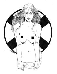 1girls anna_marie censor_bar crying elbow_gloves female female_only g.w._fisher marvel marvel_comics medium_breasts monochrome panties rogue_(x-men) solo straight_hair superheroine tagme tears topless underwear undressing x-men