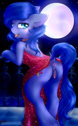 ... 2018 ? anthro apron ass blacktokokami blue_eyes blue_fur blue_hair blush cutie_mark dialogue earth_pony english_text equine eyebrows eyebrows_visible_through_hair eyelashes fan_character female fur furry heart highres horse inviting looking_at_viewer looking_back mammal my_little_pony naked_apron pony portrait presenting presenting_hindquarters raised_tail shadow_blue_(cloppermania) simple_background solo standing talking_to_viewer text three-quarter_portrait watermark