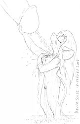 2005 anthro anthrofied chip_'n_dale_rescue_rangers completely_nude disney female gadget_hackwrench golden_shower japanese_text monochrome nipples peeing peeing_on_another penis size_difference unseen_male_face urinating_male urine urine_in_hair urine_on_chest urine_on_face urine_pool urine_stream what