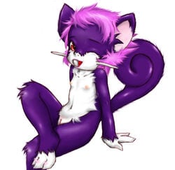 anthro color female female_only fur furry jader nintendo nipples pokemon purple_fur rattata red_eyes sitting solo tagme vulva white_fur wink