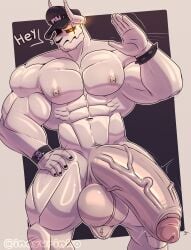 2025 abs anthro balls barazoku big_balls big_biceps big_penis biped black_clothing black_hat black_headwear black_sclera bodily_fluids bracelet clothing erection fan_character foreskin friday_night_funkin' genital_fluids genitals greeting greeting_viewer hat headgear headwear hi_res horn horned_humanoid huge_cock humanoid inayurinko jewelry male monster muscular muscular_arms muscular_male muscular_thighs nipples pecs penis raised_arm scrotum_flap serratus simple_background solo spanish_description spiked_bracelet spikes standing sweat tabi_(fnf) thick_penis uncircumcised vein veiny_penis watermark white_body yellow_eyes