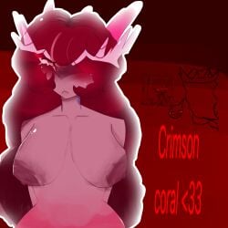 1boy 1girl annoyed_expression boobs_out breasts cookie_run cookie_run_kingdom crimson_coral_cookie embarrassed_female female looking_at_viewer male mermaid shocked_expression stardust_cookie
