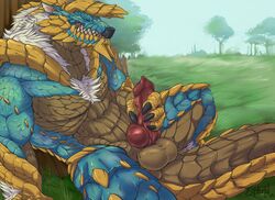 1boy abs anthro anthrofied balls biceps capcom claws erection explicital fur horn knot male male_only manly masturbation monster_hunter muscles nude on_ground outside pecs penis sharp_claws sharp_teeth sitting smile solo spread_legs spreading teeth tuft vein veiny_penis video_games wyvern zinogre