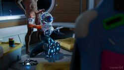 1female 1male 3d asian asian_female ass blender blizzard_entertainment blowjob clothed_female clothing d.va full_body_suit full_color jumpsuit juno_(overwatch) kneeling legs on_floor on_ground on_leg overwatch overwatch_2 penis space_helmet