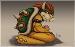 1boy 2015 anthro biceps bowser cum cum_on_penis dragon erection foreskin hair horn king koopa looking_at_viewer male male_only mario_(series) masculine_male masturbation nintendo nude orgasm penis precum reptile royalty scalie sharp_teeth shell short_hair sitting solo spikes teeth tochka turtle uncircumcised uncut