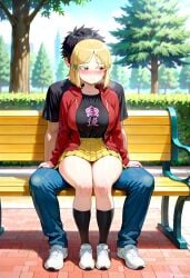 ai_generated big_ass big_breasts blonde_female blonde_hair blonde_hair blonde_hair_female hidaka_koharu high_score_girl huge_ass huge_breasts outdoor_sex outdoors reverse_cowgirl_position sex sitting sitting_on_lap thick thick_legs thick_thighs thighs