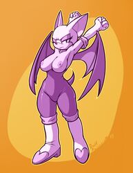 anthro armpits big_ass big_breasts breasts dakkpasserida female female_only looking_at_viewer one_eye_closed rouge_the_bat solo sonic_(series) stretching thick_thighs topless wings