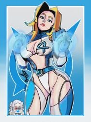 1girls areolae blonde blue breasts eyes female hair invisible_woman light-skinned long nipples only solo