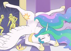 2015 alicorn anus arareroll armor equine female feral friendship_is_magic horn human male mammal my_little_pony one_eye_closed princess_celestia_(mlp) pussy royal_guard spread_legs spreading sword tiara weapon wings