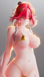 3d 3d_(artwork) ahoge aura bikini blender blender3d blender_(artwork) blender_(software)blender_cycles bow breasts breasts_apart cg_art cgi changli_(wuthering_waves) curvy_figure eyelids female female_only fire gold_bikini golden_bikini hair hair_extensions hair_ornament hairbow intimidating lidded_eyes lips lipstick mommy multicolored_hair naked_female navel realkansen red_hair sexy slim_waist standing stomach swimwear thick_thighs thighs twin_braids white_hair wuthering_waves yellow_eyes