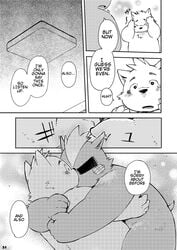 anthro bear bed bedroom blush buchi chubby comic duo english_text furry hug inside japanese_text kemono kinoshita-jiroh male mammal text translated undershirt yamano_taishou yaoi