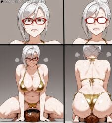 ai_generated big_ass big_breasts bikini facesitting female femdom girl glasses meiko prison_school sweat thick_ass thick_thighs