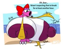 2025 anthro areola big_areola big_breasts big_nipples birdo black_eyes bow_ribbon breasts clothing dinosaur ellipsis english_text female half-closed_eyes huge_areola huge_breasts huge_nipples hyper hyper_areola hyper_breasts hyper_nipples ineffective_clothing mario_(series) mario_bros mattthetooncat multicolored_body narrowed_eyes nintendo nipples non-mammal_breasts non-mammal_nipples one-piece_swimsuit onomatopoeia prehistoric_species purple_areola purple_nipples reptile ring_(jewelry) scalie sling_bikini slosh sloshing_breasts solo sound_effects swimwear text two_tone_body wardrobe_malfunction