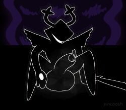 afterimage antlers arm_on_knee aroused aroused_male aroused_smile balls big_balls big_penis black_body dark_fountain deltarune deltarune_chapter_4 digital_media_(artwork) foreskin genitals glans half-erect hand_on_ground hole_(anatomy) horn huge_balls huge_cock humanoid humanoid_genitalia humanoid_penis male male_only melee_weapon musk musk_clouds penis pincoosh presenting presenting_balls presenting_penis roaring_knight seductive shadow_creature signature sitting smile solo spread_legs spreading sword the_knight_(deltarune) the_roaring_knight uncircumcised undertale_(series) weapon