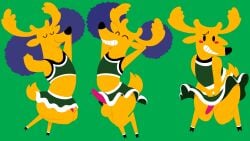 absurd_res accident accidental_exposure anthro antlers balls blush bottomwear cervine cheering cheerleader cheerleader_outfit clothed clothing crossdressing deer embarrased_horny embarrassed embarrassed_male erection erection_under_clothing erection_under_skirt genitals hi_res hiding_erection hooves horn male mammal mascot milwaukee_bucks nba no_underwear penis penis_poking_out pom_poms pushing_down_penis skirt solo terminalvermin thick_thighs unguligrade unwanted_erection yellow_body